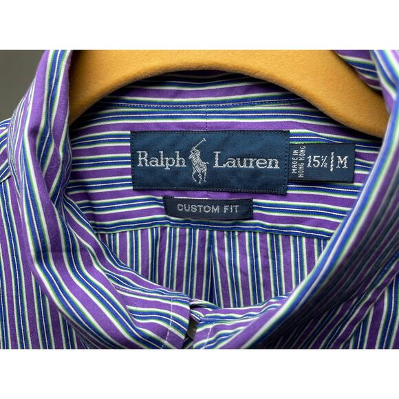 Ralph Lauren Purple Navy White Striped Sz 15-1/2" Med Longsleeve Button Shirt - Picture 4 of 6